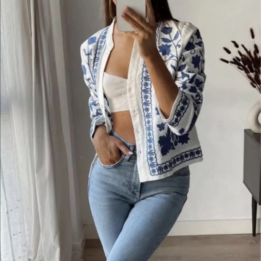 Zara Embroidered Jacket Overshirt XS